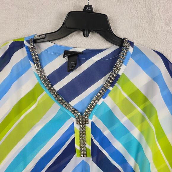 Women's Lane Bryant Swim Suit Coverup Size 14/16 Blue and Green  Batwing - Picture 3 of 6